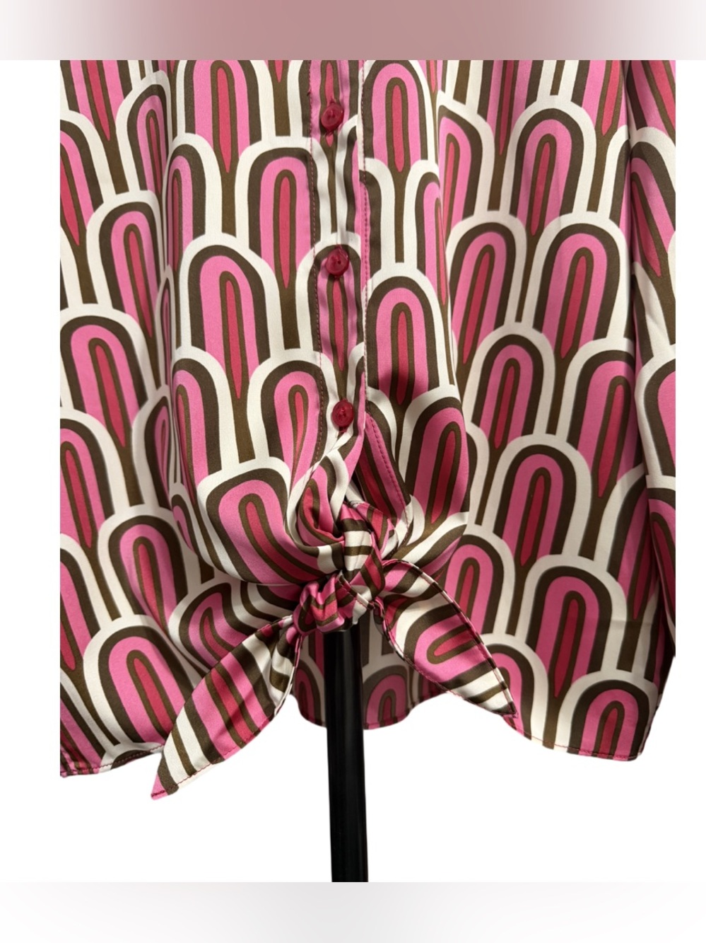 Rachael Zoe Women’s Multicolor Patterned Button Down Tie Front Long Sleeved Top - Picture 4 of 7